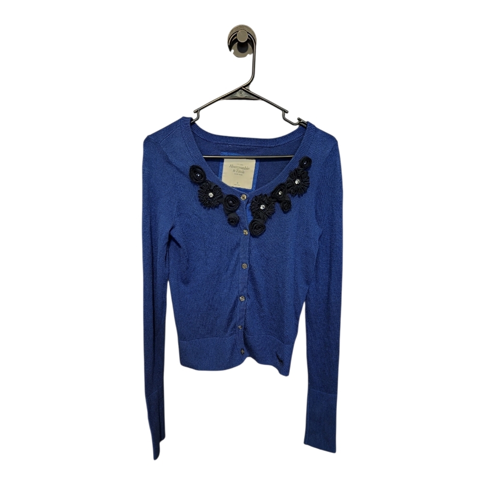 Vintage Y2K Abercrombie Fitch Blue Moose Logo Button Cardigan Medium Coquette